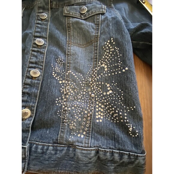 Y2K Vintage Arizona Women Sz Large Denim Jean Jeweled Jacket Snaps Preppy - Picture 6 of 16